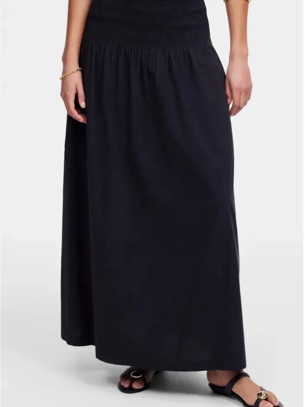 NWT Madewell Black Cotton Maxi Skirt with Smocked Waist - Picture 2 of 4